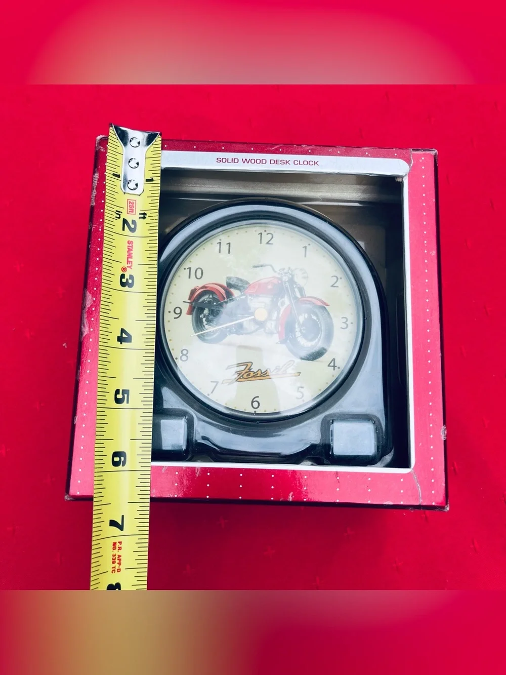 Vintage Fossil Red Motorcycle Round Wall Clock